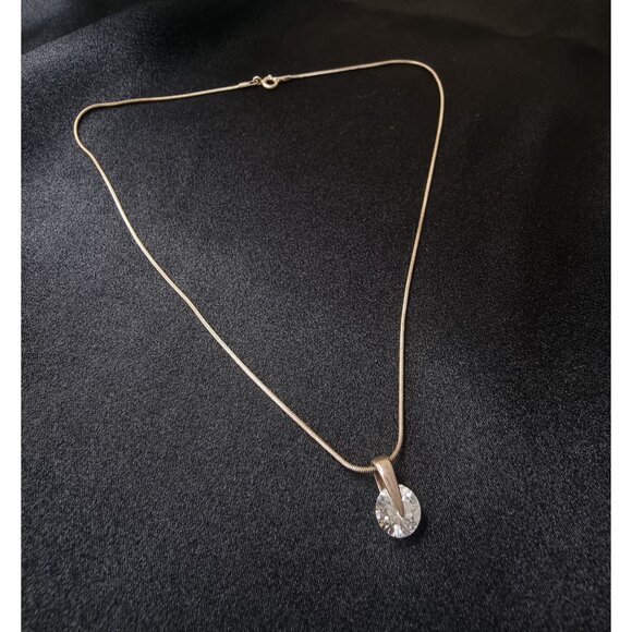 Vintage Sterling Silver Crystal Pendant Necklace With Snake Chain - Picture 2 of 5